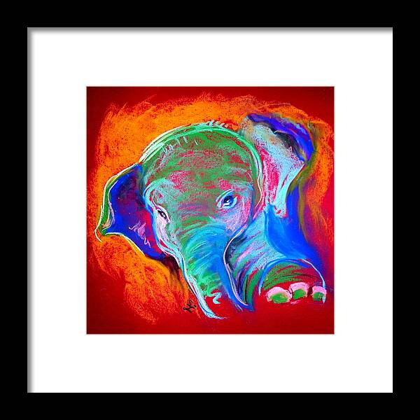 Elephant Framed Print featuring the painting Funky Baby Elephant Blue by Sue Jacobi