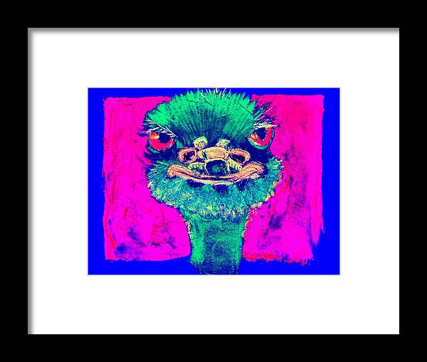Ostrich Framed Print featuring the painting Funky Ostrich Cool Dude Art Prints by Sue Jacobi