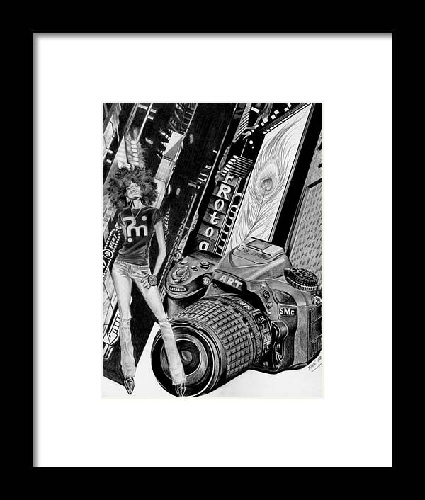 Camera Framed Print featuring the drawing Funkytown by Terri Meredith