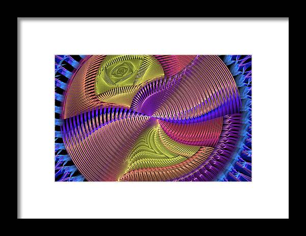 Fractal Framed Print featuring the photograph Futuristic Blue Pink And Yellow Tech Disc Fractal Flame by Keith Webber Jr