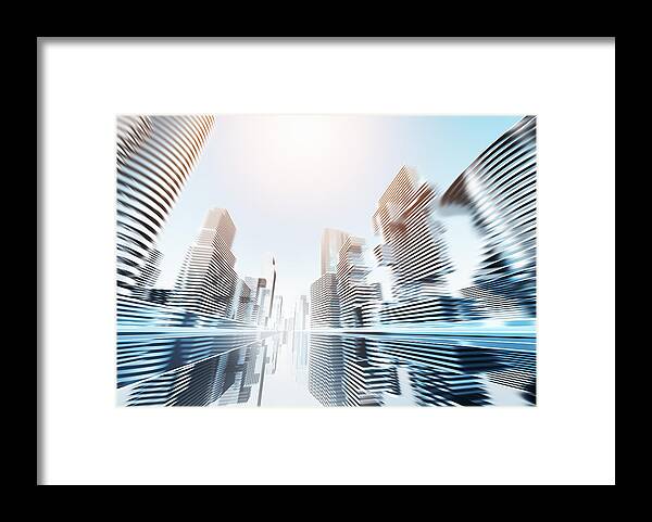 Standing Water Framed Print featuring the digital art Futuristic Cityscape by Jorg Greuel