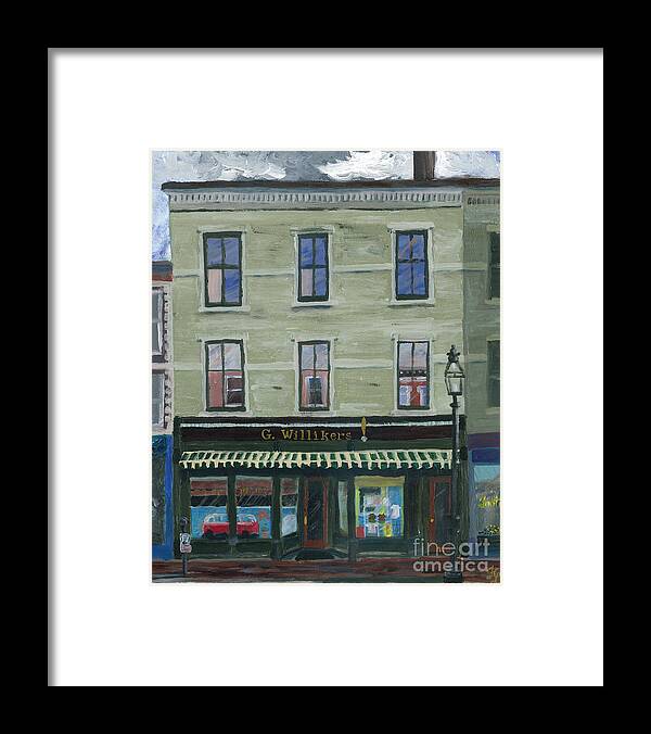 Portsmouth Shopfronts Americana #portsmouthnh #enpleinair #shopfronts Framed Print featuring the painting G. Willikers by Francois Lamothe