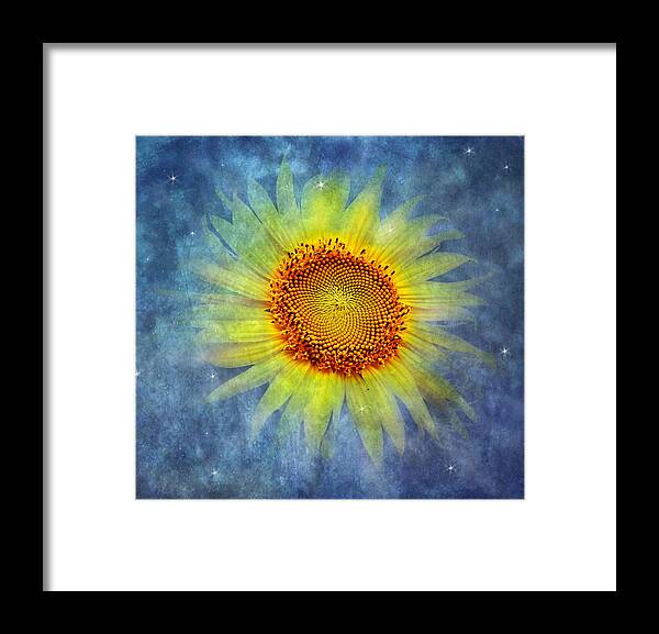 Yellow Sunflower Framed Print featuring the photograph Galactic Bloom by Marina Kojukhova