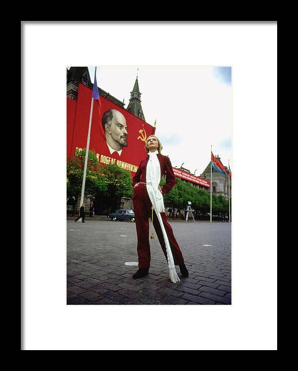 Fashion Framed Print featuring the photograph Galya Milovskaya Wearing A Red Jumpsuit by Arnaud de Rosnay