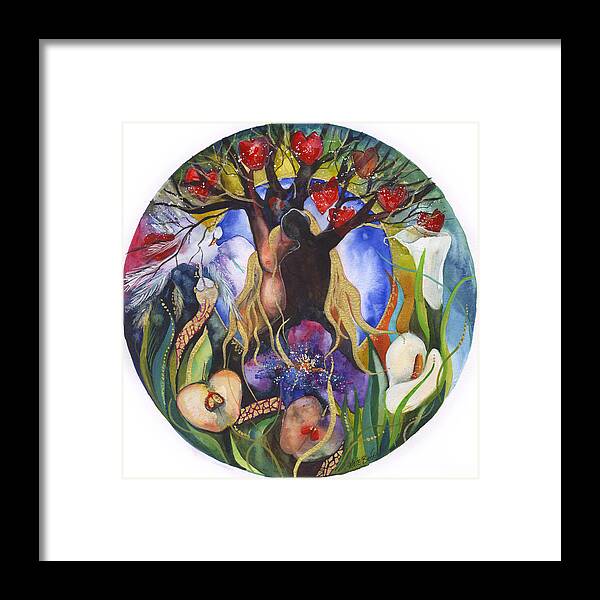 Garden Of Eden Framed Print featuring the painting Garden of Eden mandala by Kate Bedell