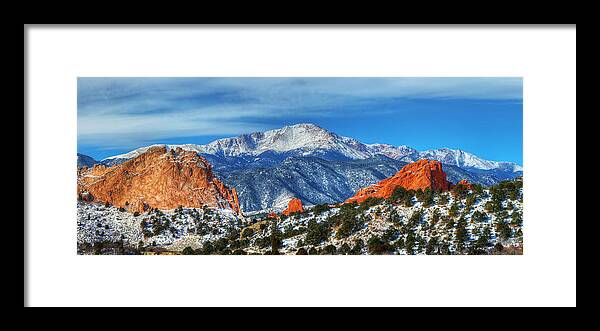 Garden Of The Gods Framed Print featuring the photograph Garden of the Gods Gateway Panorama by David Soldano