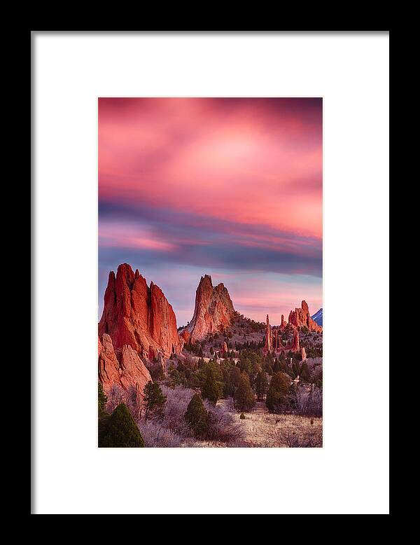 Garden Of The Gods Framed Print featuring the photograph Garden of the Gods Sunset Sky Portrait by James BO Insogna