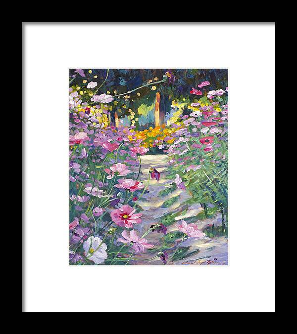 Gardens Framed Print featuring the painting Garden Path of Cosmos by David Lloyd Glover
