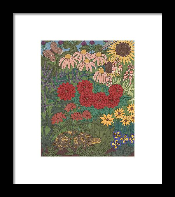 Flowers Framed Print featuring the drawing Garden Treasures by Pamela Schiermeyer