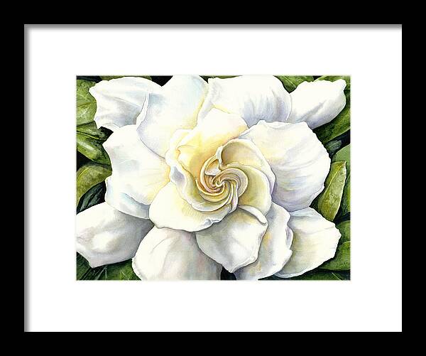 Floral Framed Print featuring the painting Gardenia by Karen Wright