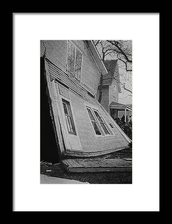 Gas Explosion Onlookers Aberdeen South Dakota 1966 Black And White Framed Print featuring the photograph Gas explosion onlookers Aberdeen South Dakota 1966 black and white by David Lee Guss