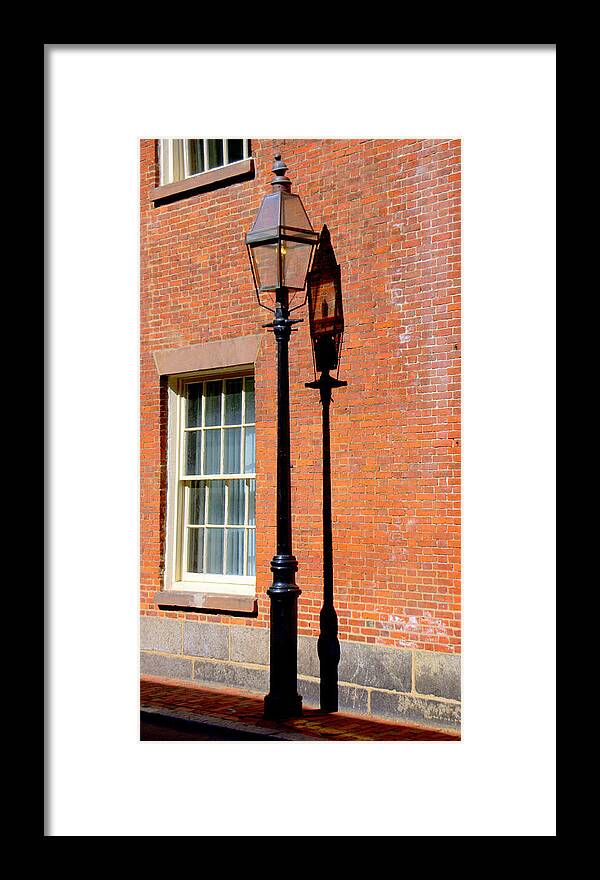 Boston Framed Print featuring the photograph Gas Lamp and Shadow by Caroline Stella