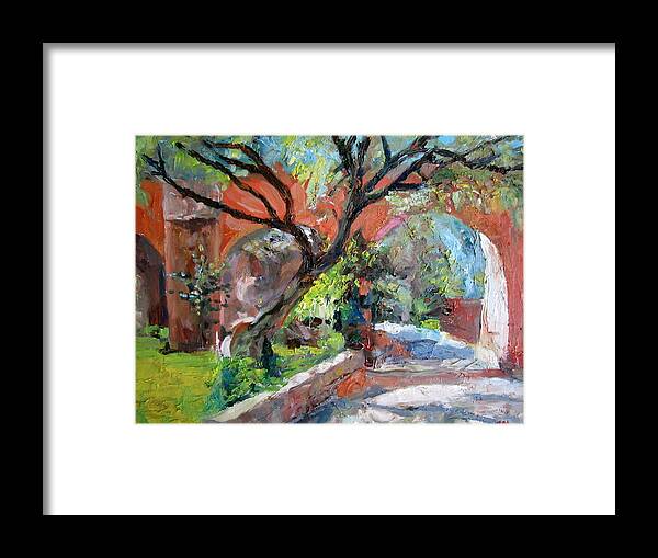  Sunny Day Framed Print featuring the painting Gate by Jiemin g Wang