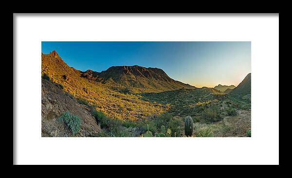 Landscape Framed Print featuring the photograph Gates Pass sunrise by Chris Bordeleau
