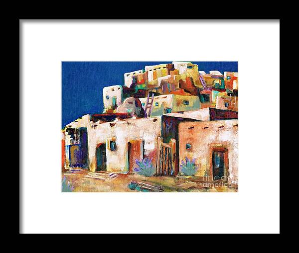 Adobe Framed Print featuring the painting Gateway Into The Pueblo by Frances Marino