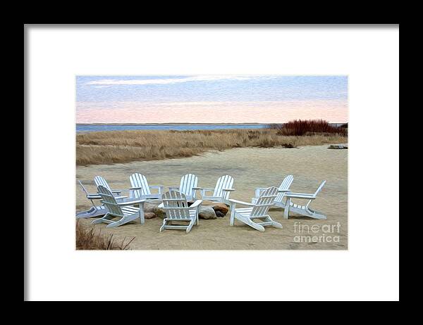 Chairs Framed Print featuring the digital art Gather Around the Fire Pit by Jayne Carney