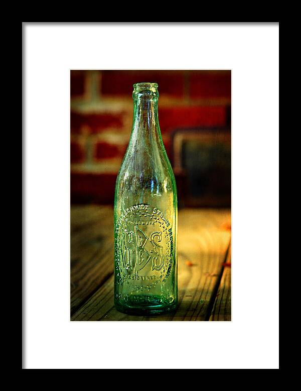 Gbs Framed Print featuring the photograph GBS Aqua Beer Bottle by Rebecca Sherman