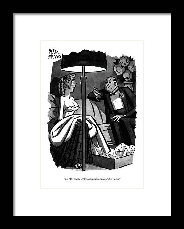 
(girl Has Just Received A Fur Coat From A Sugar Daddy.) Artkey 51307 Framed Print featuring the drawing Gee, Mr. Payson! Mere Words Can't Express by Peter Arno