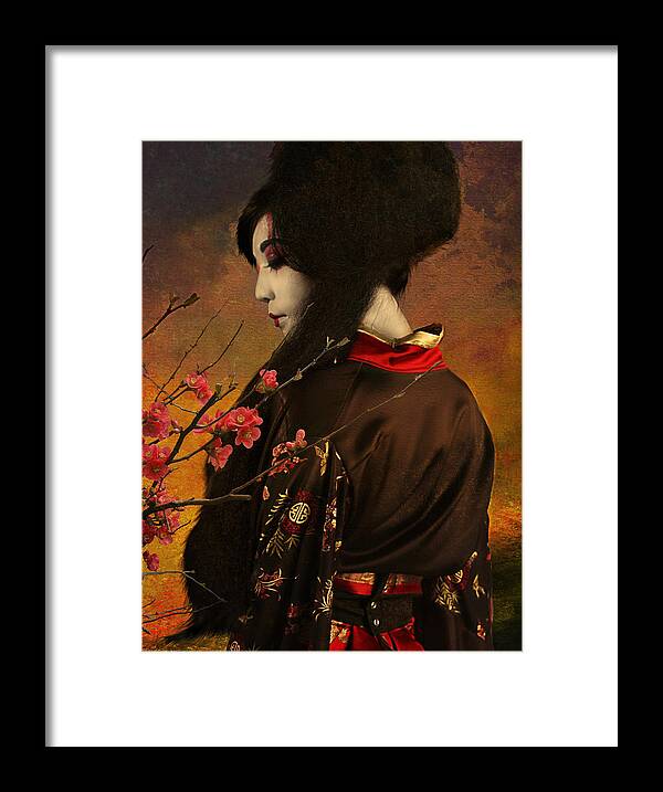 Geisha Framed Print featuring the photograph Geisha with Quince - revised by Jeff Burgess