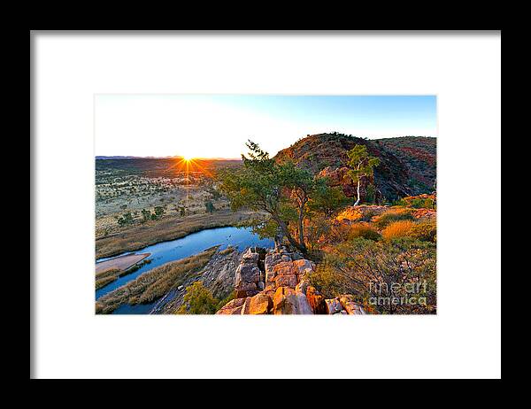 Gelen Helen Gorge Sunrise Outback Landscape Central Australia Northern Territory The Red Centre Australian Water Hole West Mcdonnell Ranges Framed Print featuring the photograph Gelen Helen Gorge Sunrise by Bill Robinson
