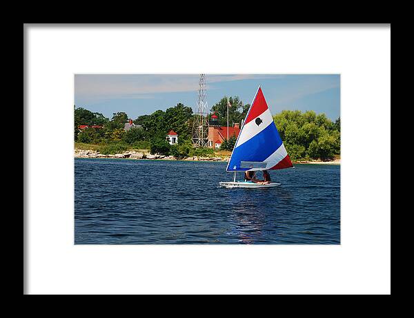 Little Traverse Lighthouse Framed Print featuring the photograph GENTLE SAILS and LITTLE TRAVERSE LIGHTHOUSE by Janice Adomeit
