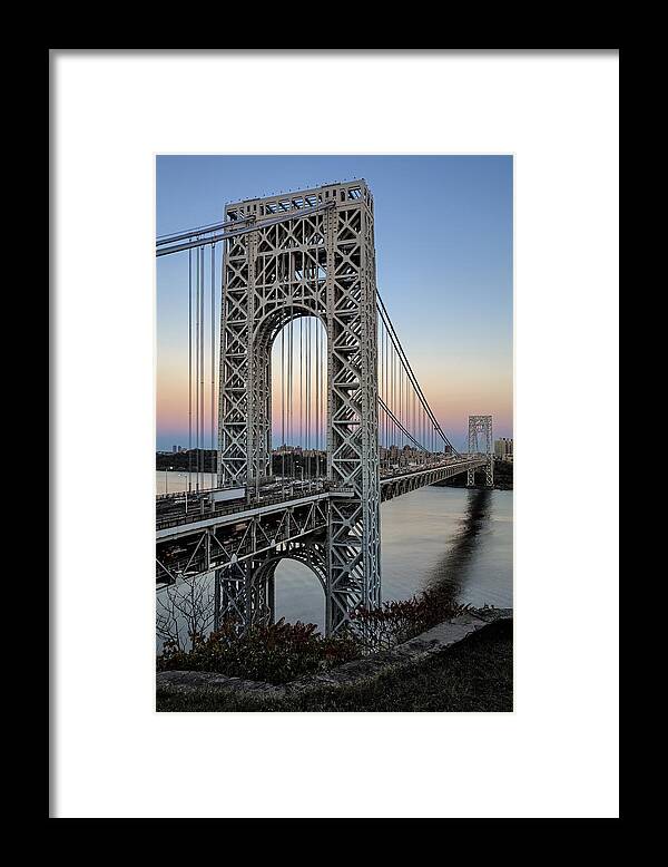 America Framed Print featuring the photograph George Washington Bridge Aproaching Dusk by Susan Candelario