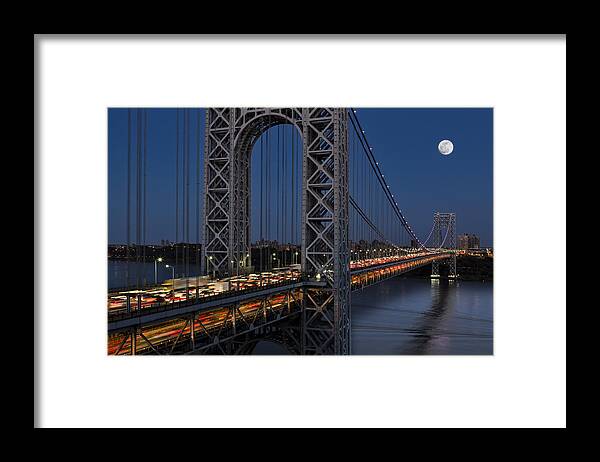 George Washington Bridge Framed Print featuring the photograph George Washington Bridge Moon Rise by Susan Candelario