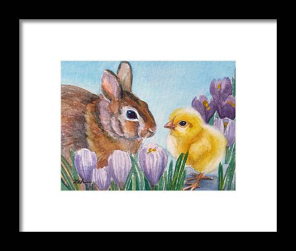 Baby Animals Framed Print featuring the painting Georgia and Emmy Fluffentail by Janet Zeh