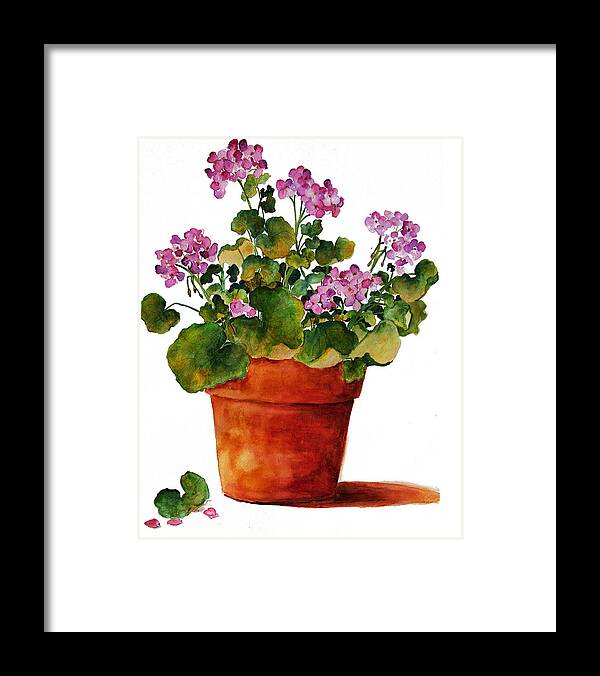 Geraniums Framed Print featuring the painting Geraniums by Sally Quillin