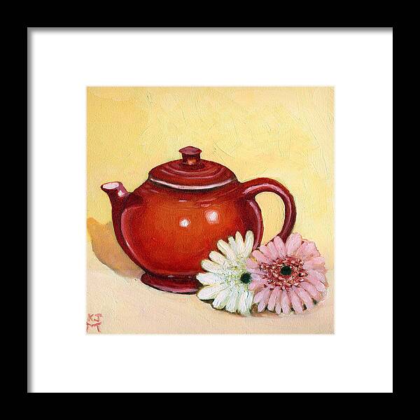 Orange Teapot Framed Print featuring the painting Gerberas by Katherine Miller