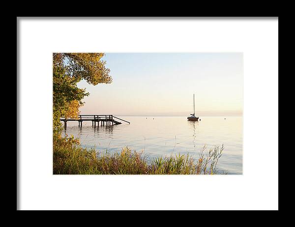 Grass Framed Print featuring the photograph Germany, Bavaria, Sailing Boat On Lake by Westend61