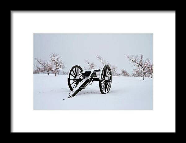Gettysburg Framed Print featuring the photograph Gettysburg Cannon in Winter by Bill Cannon