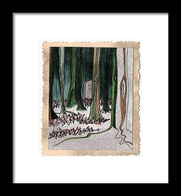 First Star Art Framed Print featuring the drawing Ghost Stories Forest Graveyard by jrr by First Star Art
