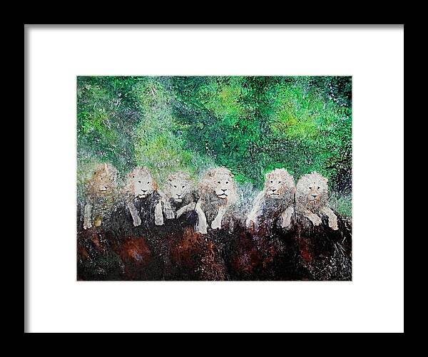 Lions Framed Print featuring the painting Ghosts of the Endangered by Maris Sherwood
