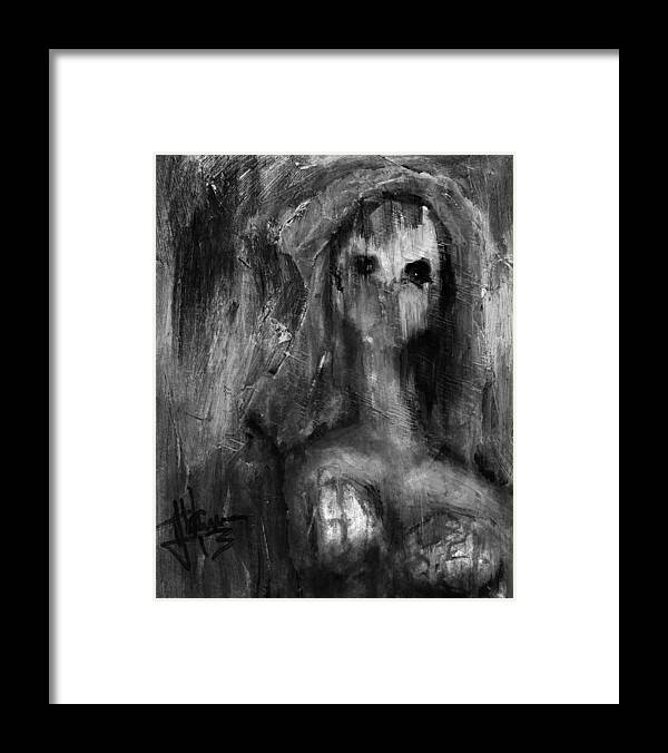 Face Framed Print featuring the mixed media Ghoul in B and W by Jim Vance