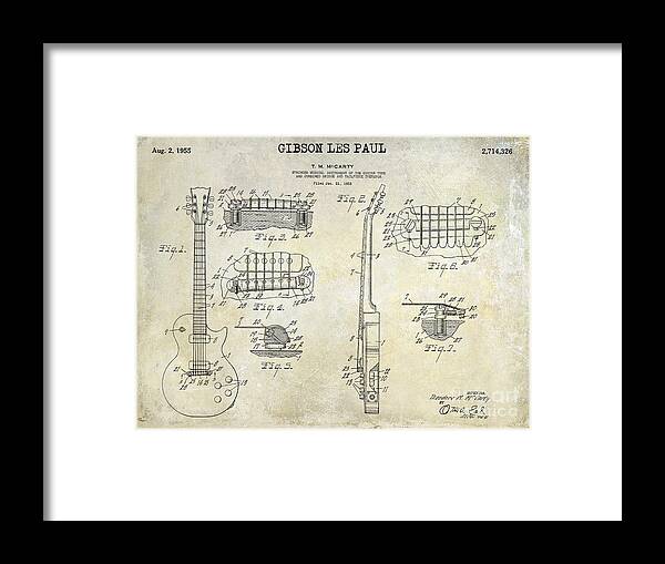 Gibson Framed Print featuring the photograph Gibson Les Paul Patent Drawing by Jon Neidert