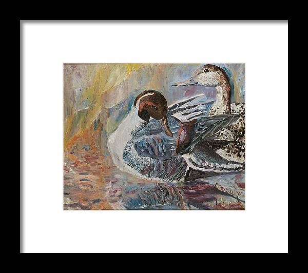 Mallard Ducks Framed Print featuring the painting Gimpy and Frank by Patricia Trudeau