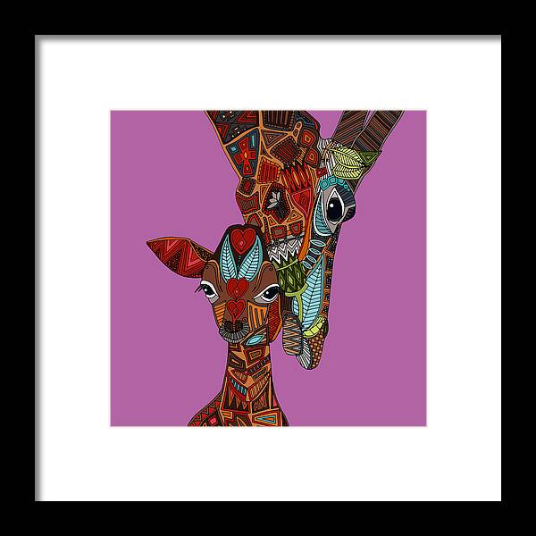 Giraffe Framed Print featuring the drawing Giraffe love orchid by MGL Meiklejohn Graphics Licensing