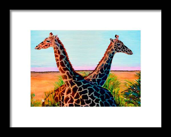 Colorful Framed Print featuring the painting Giraffes by Donna Proctor