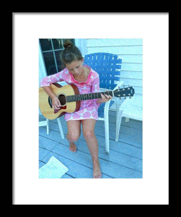 Girl Framed Print featuring the painting Girl and guitar by Dean Wittle