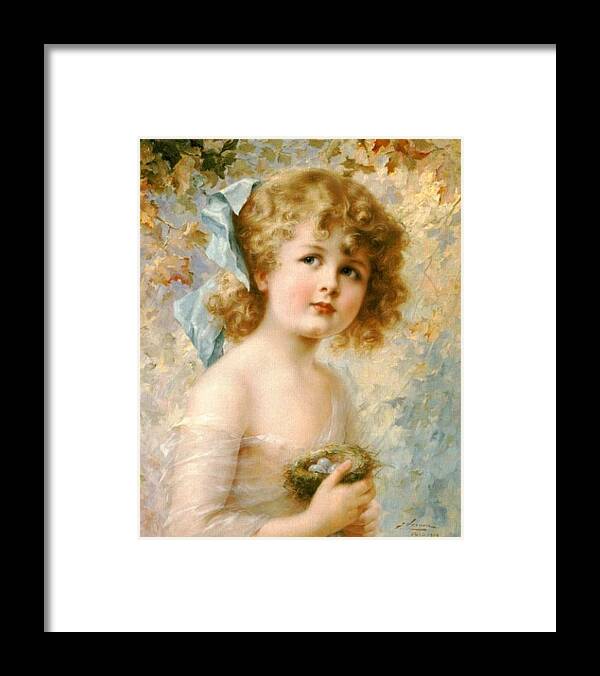 Emile Vernon Framed Print featuring the digital art Girl Holding A Nest by Emile Vernon