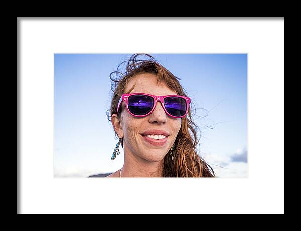 Honolulu Framed Print featuring the photograph Girl Smiling with Pink Sunglasses by Linka A Odom
