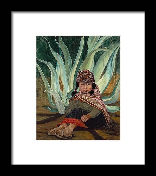 Peru Framed Print featuring the painting Girl with Agave by Christine Lytwynczuk