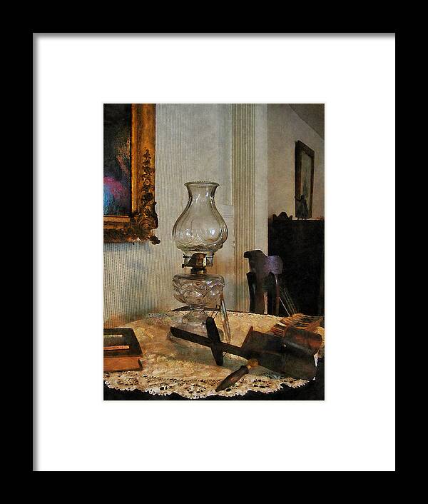 Lamp Framed Print featuring the photograph Glass Lamp and Stereopticon by Susan Savad
