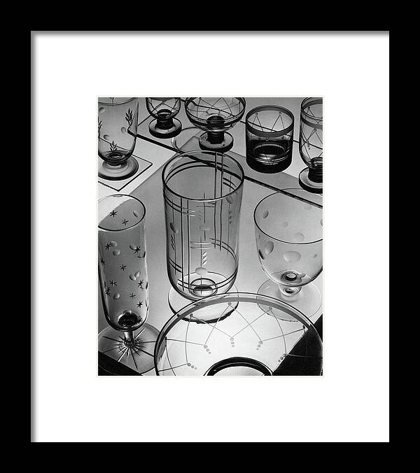 Home Accessories Framed Print featuring the photograph Glasses And Crystal Vases By Walter D Teague by The 3