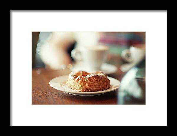 Temptation Framed Print featuring the photograph Glazed Pastry At Cafe by Jonathan Siegel