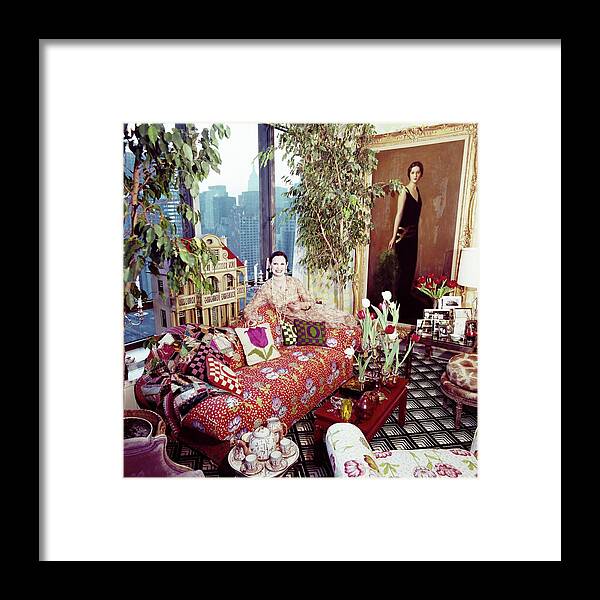 Indoors Framed Print featuring the photograph Gloria Vanderbilt In Her Living Room by Horst P. Horst