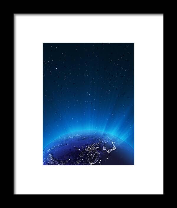 East Framed Print featuring the photograph Glowing Globe ar Night Series - East Asia by Imaginima