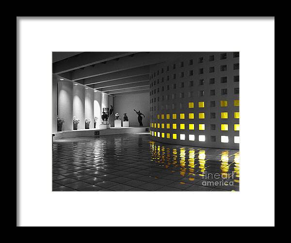 Travelpixpro Color Splash Framed Print featuring the photograph Glowing Wall Color Spash Black and White by Shawn O'Brien
