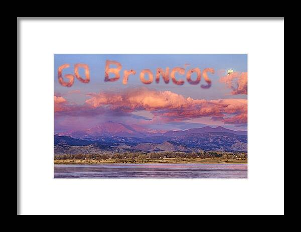 Go Broncos Framed Print featuring the photograph Go Broncos Colorado Front Range Longs Moon Sunrise by James BO Insogna